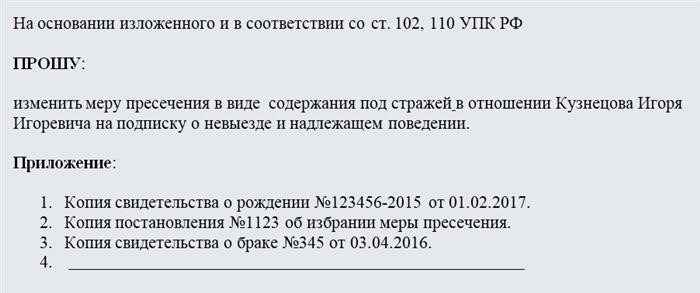 Как подготовить заявление о изменении меры пресечения
