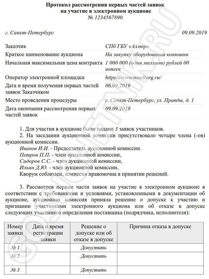 Как рассматриваются заявки, поданные на участие в аукционе. Протокол.