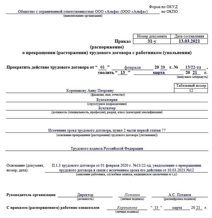 Документы для оформления прекращения срочного контракта